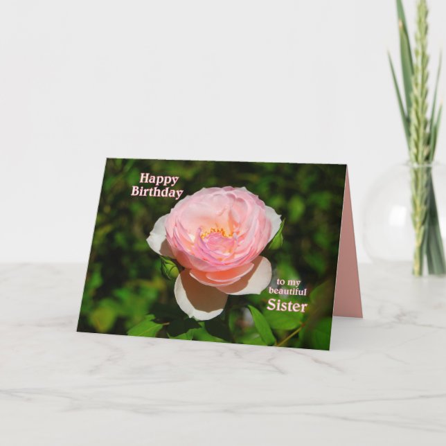 Tarjeta Rosa de inglés rosa Hermana feliz cumpleaños (Anverso)