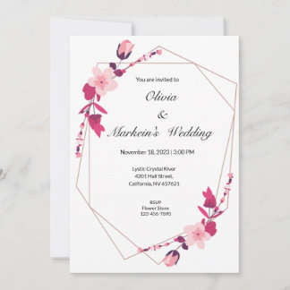 Tarjeta rosa de invitación a la boda sakura
