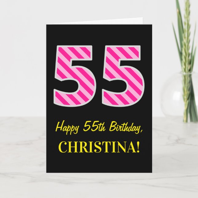 Tarjeta Rosa de la diversión rayado "55"; 55.o cumpleaños (Anverso)