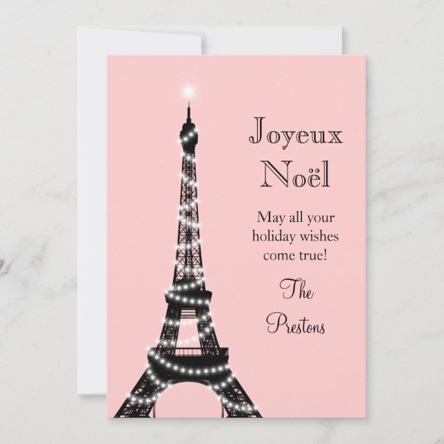 Tarjeta rosa de la Torre Eiffel para días festivos (Anverso)