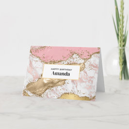 Tarjeta Rosa de lujo Gold Pink Marble Design Cumpleaños