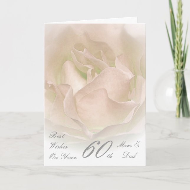 Tarjeta rosa de marfil, mamá y papá, 60 años de Boda (Anverso)