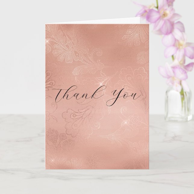 Tarjeta Rosa de moda Boda de encaje de oro Gracias (Orquídea)