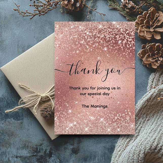 Tarjeta Rosa de oro fino purpurina gracias (Subido por el creador)