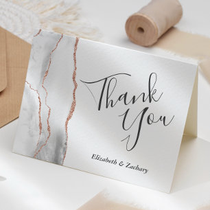 Tarjeta Rosa de Oro Gris Blanco Agradecimiento de Boda