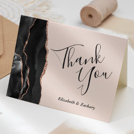 Tarjeta Rosa de Oro Negro Agradecimiento de Boda de Ágata