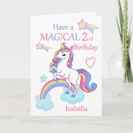 Tarjeta Rosa de Unicornio mágico de segundo cumpleaños