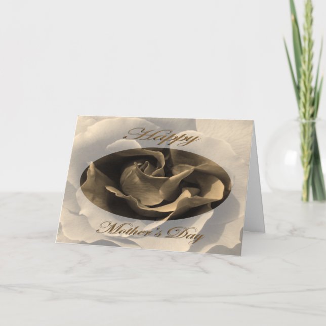 Tarjeta Rosa del Día de la Madre en Sepia (Anverso)
