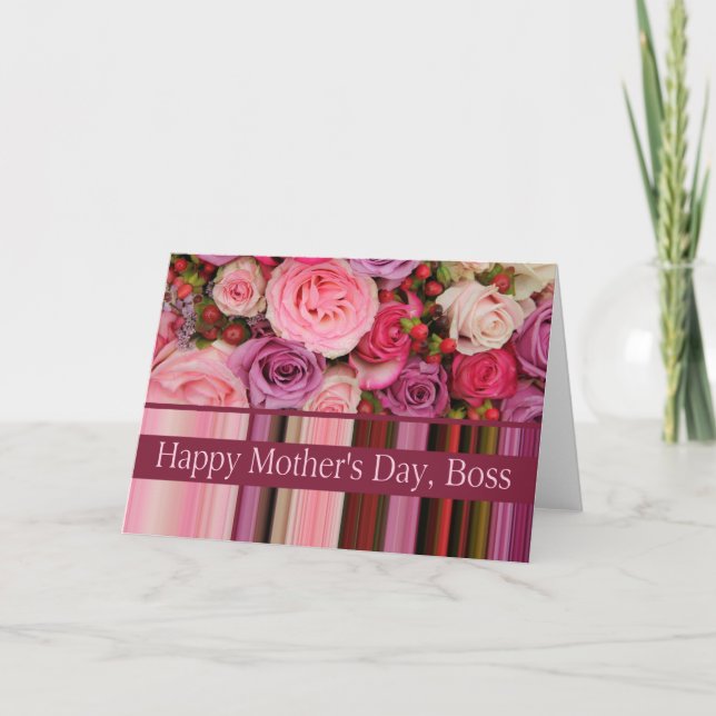 Tarjeta rosa del Día de la Madre Feliz Jefe (Anverso)