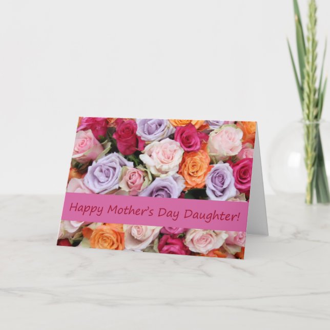 Tarjeta rosa del Día de la Madre Hija (Anverso)