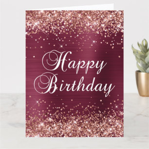Tarjeta Rosa Dorado Brillante Burdeos Foil Feliz Cumpleaño