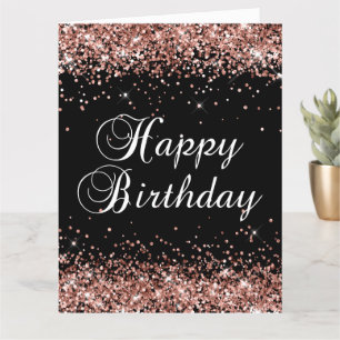 Tarjeta Rosa Dorado Brillante Cumpleaños Feliz Grande Negr
