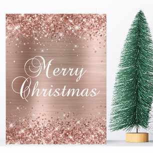 Tarjeta Rosa Dorado Brillante Gran Feliz Navidad