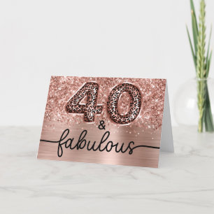 Tarjeta Rosa Dorado Brillante Leopardo Glam 40 y Fabuloso
