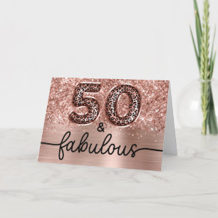 Tarjeta Rosa Dorado Brillante Leopardo Glam 50 y Fabuloso