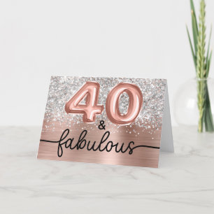 Tarjeta Rosa Dorado Brillo Plateado Glam 40 y Fabuloso