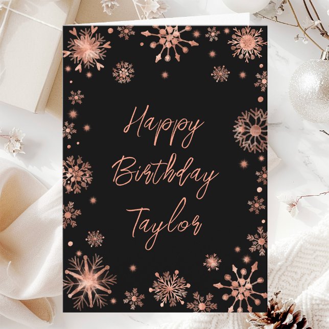 Tarjeta Rosa Dorado Copos de Nieve Feliz Cumpleaños (Subido por el creador)