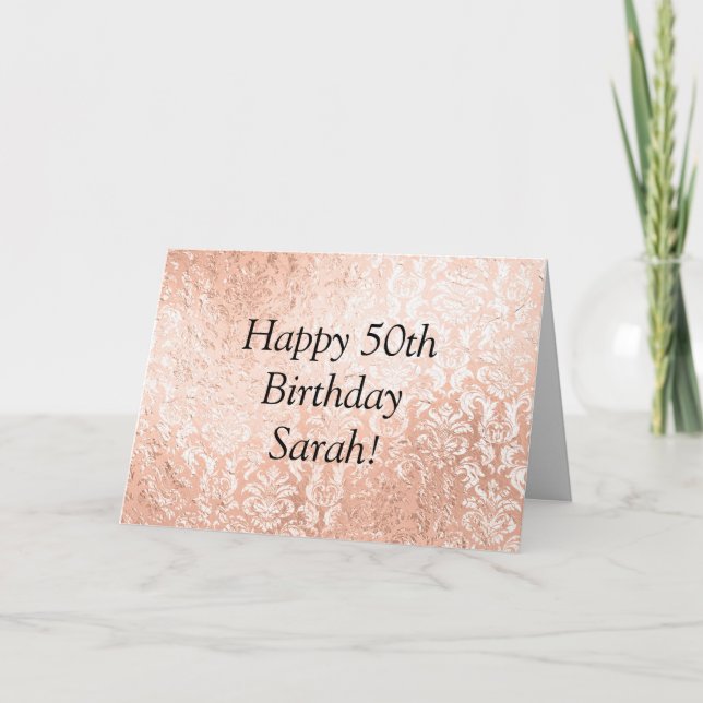 Tarjeta Rosa Dorado Cumpleaños Feliz Personalizado (Anverso)