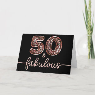Tarjeta Rosa Dorado Leopardo Glam Negro 50 y Fabuloso