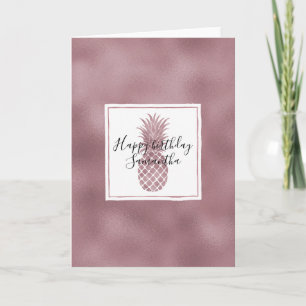 Tarjeta Rosa Dots Gold Pineapples Cumpleaños