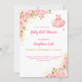 Tarjeta rosa editable para baby shower de niña