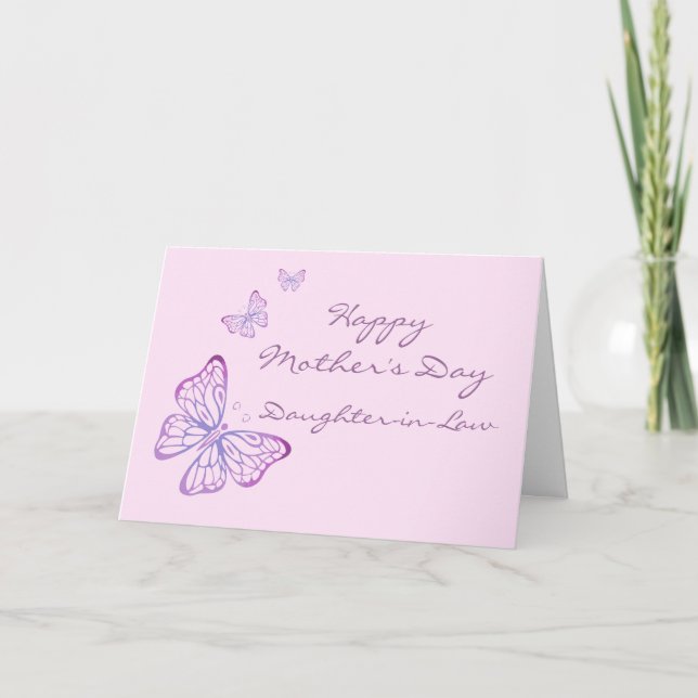 Tarjeta Rosa elegante de las mariposas del jardín del día (Anverso)