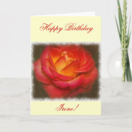 Tarjeta Rosa en llamas en el cumpleaños del pergamino