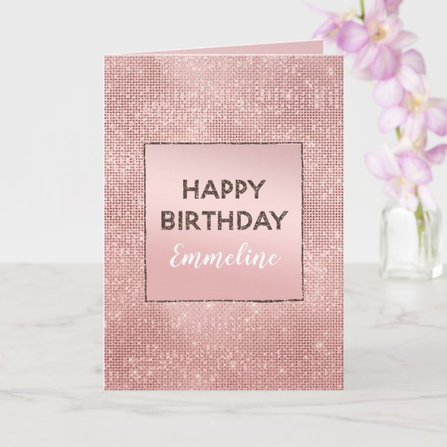 Tarjeta Rosa espumoso Gold Glam Brown Purpurina Cumpleaños (Orquídea)