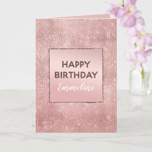 Tarjeta Rosa espumoso Gold Glam Brown Purpurina Cumpleaños