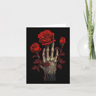 Tarjeta Rosa Esqueleto Cráneo Mano Flor Roja Rosa 1