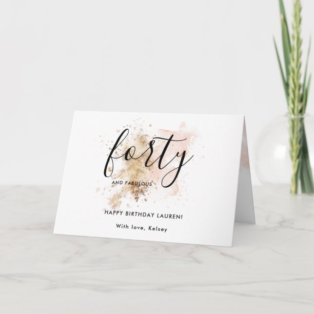 Tarjeta Rosa Femenino Cuarenta Y Fabuloso Cumpleaños 40 (Anverso)