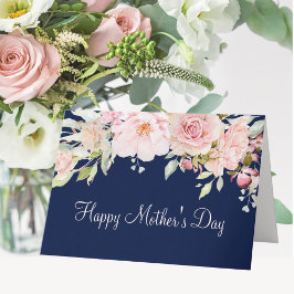 Tarjeta Rosa Flor Floral Feliz Día de la Madre Pastel Rosa