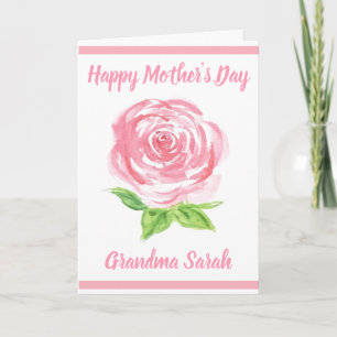 Tarjeta Rosa floral de acuarela pintada a mano Día de las