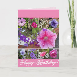 Tarjeta Rosa floral de flores rosas Petunia Daisy Cumpleañ
