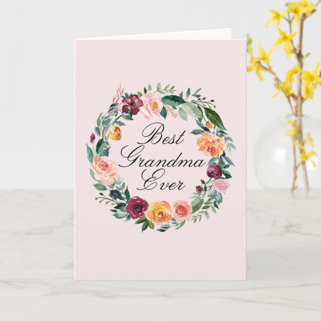 Tarjeta Rosa Floral de Otoño Corona Mejor Abuela (flor amarilla)