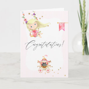 Tarjeta Rosa floral y princesa de oro y purpurina