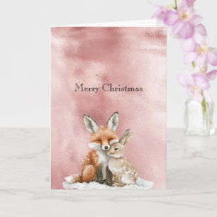 Tarjeta Rosa Glam Rosa Rubor Zorro Conejo Navidad