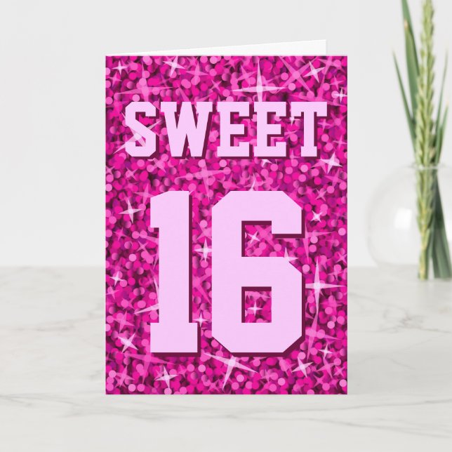 Tarjeta rosa glitz 'Sweet 16' 'Happy Birthday' (Anverso)