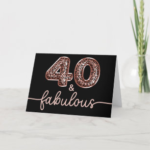 Tarjeta Rosa Globo de Leopardo Dorado Número 40 y Fabuloso