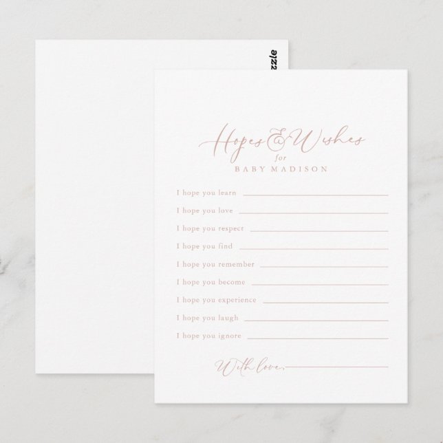Tarjeta Rosa Gold Idyllic Baby Shower Hopes & Wier (Anverso / Reverso)