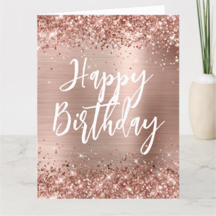 Tarjeta Rosa Gold Purpurina estilo manuscrito Feliz cumple