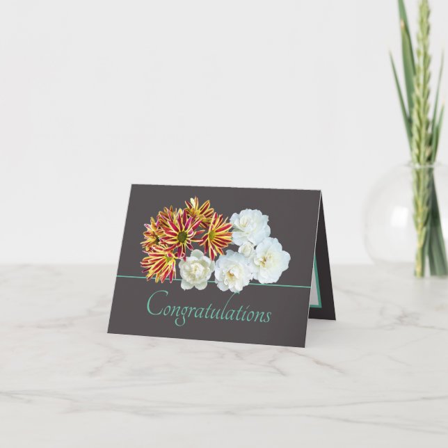 Tarjeta Rosa Gray Mint Bouquet y Daisies Felicitaciones (Anverso)