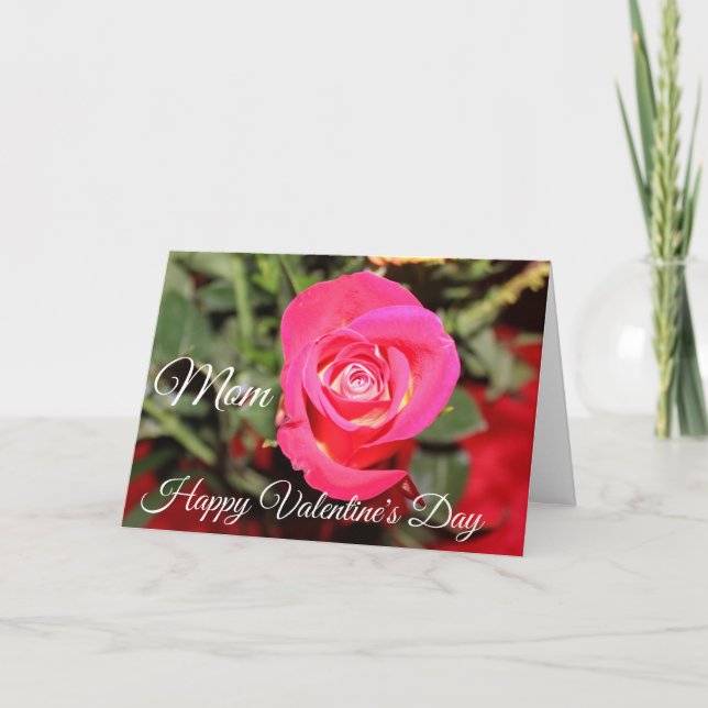 TARJETA ROSA HÍBRIDA ROSA DÍA DE SAN VALENTÍN FELIZ MAMÁ (Anverso)