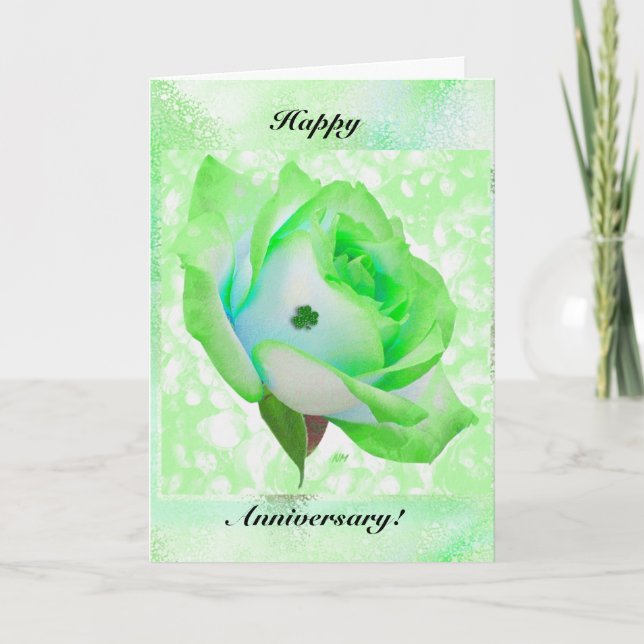 Tarjeta Rosa irlandés verde y aniversario 2 (Anverso)