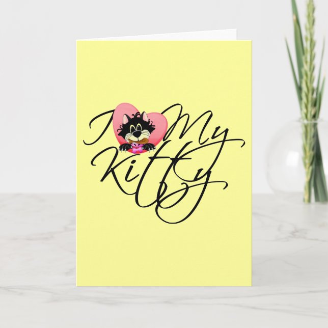 Tarjeta Rosa Me encantan mis camisetas y regalos Kitty (Anverso)