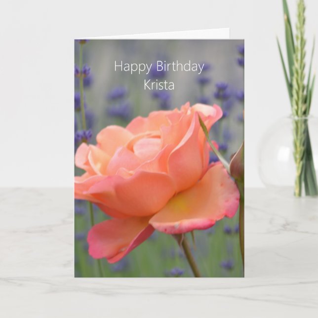 Tarjeta Rosa Melocotón Lavanda (mi fotografía) Cumpleaños (Anverso)