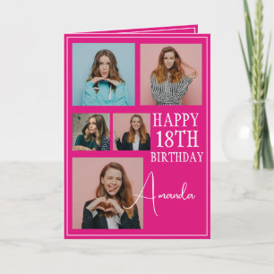 Tarjeta Rosa Moderno 5 Collage de fotos 18 cumpleaños