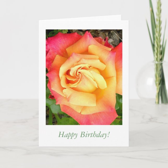 tarjeta - Rosa Naranja amarillo, ¡Feliz cumpleaños (Anverso)