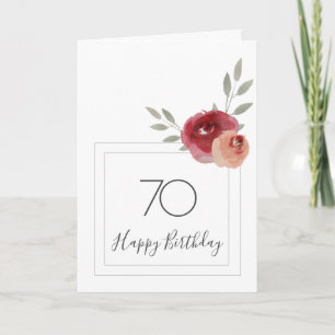 Tarjeta Rosa Naranja rojo Floral 70 cumpleaños