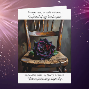 Tarjeta Rosa Negra Bonita en Silla Rústica Aniversario